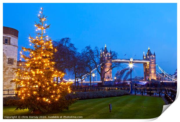 Tower Bridge at Christmas Print by Chris Dorney