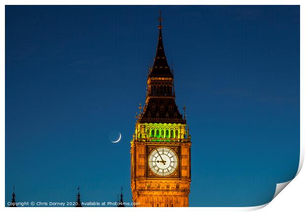 Big Ben and the Moon at Dusk Print by Chris Dorney