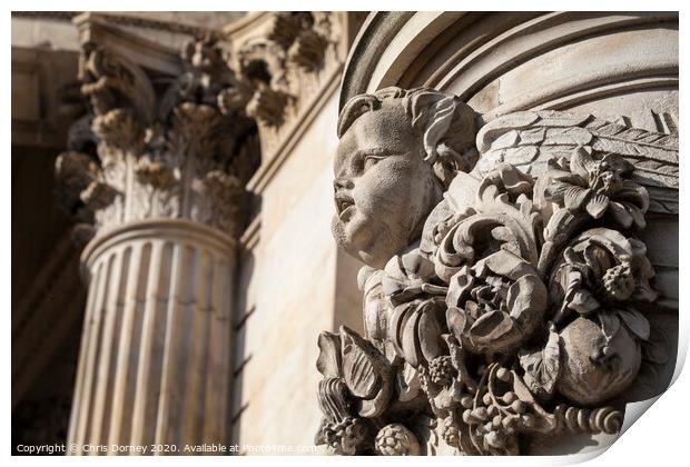 Detailed Carvings on the Exterior of St. Pauls Cathedral in London Print by Chris Dorney
