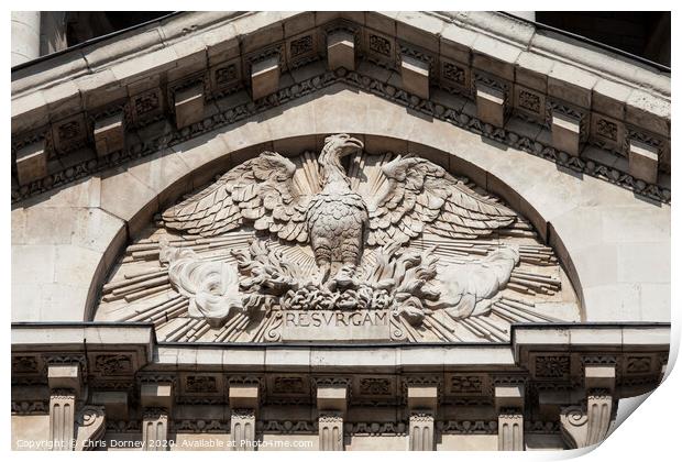 Phoenix Sculpture on the facade of St. Pauls Cathedral Print by Chris Dorney