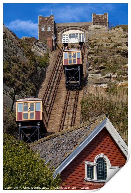 View of the East Hill Railway Lifts in Hastings Print by Chris Dorney