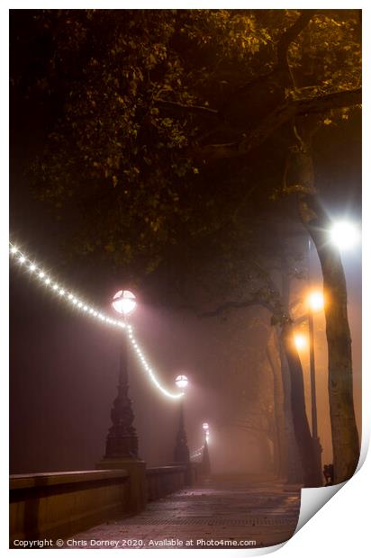 Victoria Embankment Fog Print by Chris Dorney