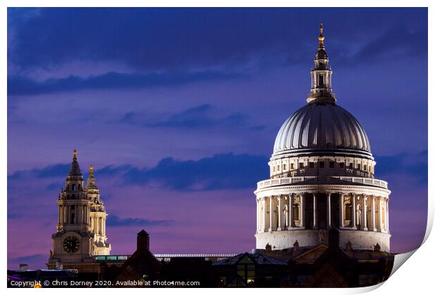St. Paul's Cathedral at Dusk Print by Chris Dorney