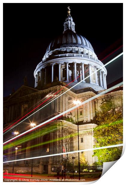 St. Paul's Cathedral and Light Trails in London Print by Chris Dorney