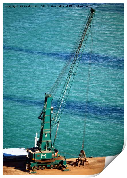 resting crane in the port of barcelona Print by Paul Boazu