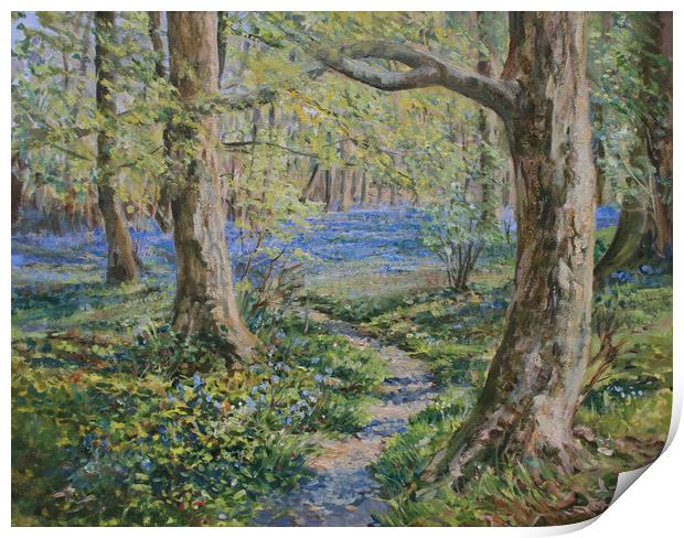Bluebells at Whitemoss, Oil painting Print by Linda Lyon