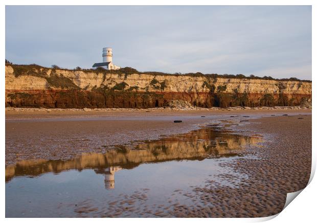 Hunstanton beach and lighthouse reflection at low  Print by Graeme Taplin Landscape Photography
