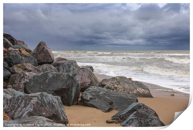 Stormy seas at Happisburgh Norfolk Print by Graeme Taplin Landscape Photography