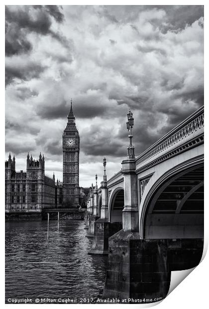 Big Ben and Westminster Bridge, London - B&W Print by Milton Cogheil