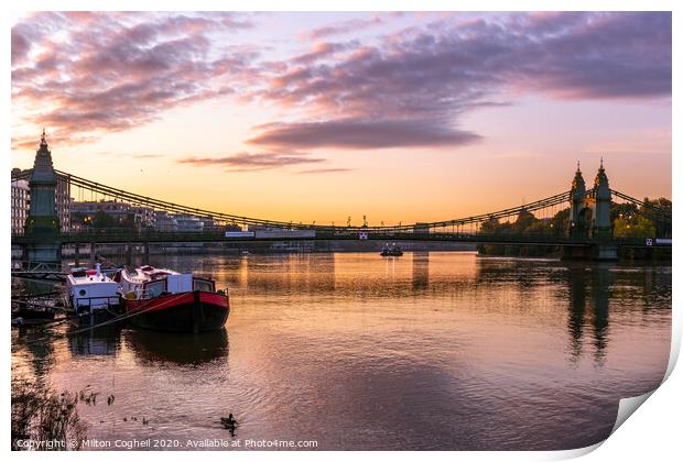 Serene Sunrise at Iconic Hammersmith Bridge Print by Milton Cogheil