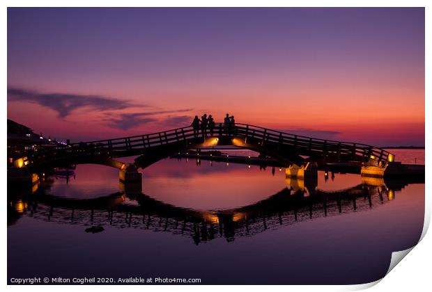 Lefkada Marina Bridge at sunset Print by Milton Cogheil