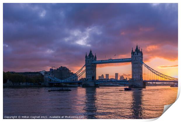 Tower Bridge At Sunrise Print by Milton Cogheil