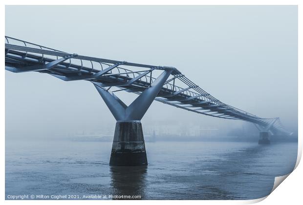 Millennium Bridge London disappearing in heavy fog Print by Milton Cogheil