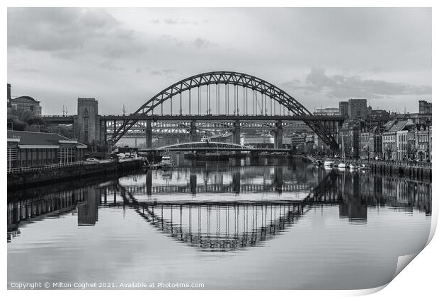 Tyne Bridge mirrored in the River Tyne Print by Milton Cogheil
