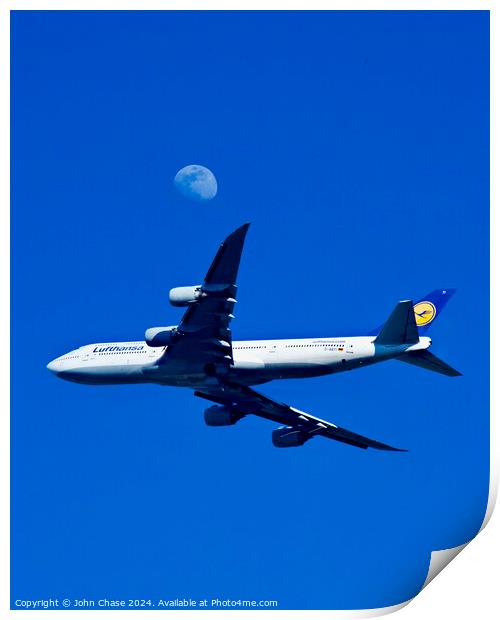 Lufthansa 747-830 Flies the Moon Print by John Chase