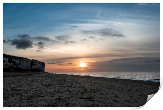 Sunset against the hunstanton cliffs, Norfolk Print by Nichol Pope