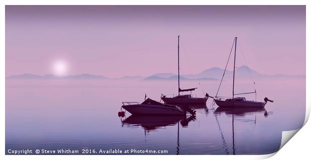Mar Menor sunrise through mist. Purple edit. Print by Steve Whitham