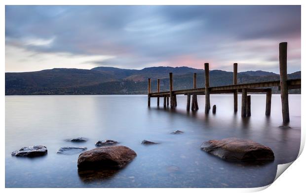 Jetty on Lake Coniston at sunset Print by Colin Jarvis