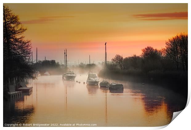 Misty sunrise on the River Frome Print by Robert Bridgewater