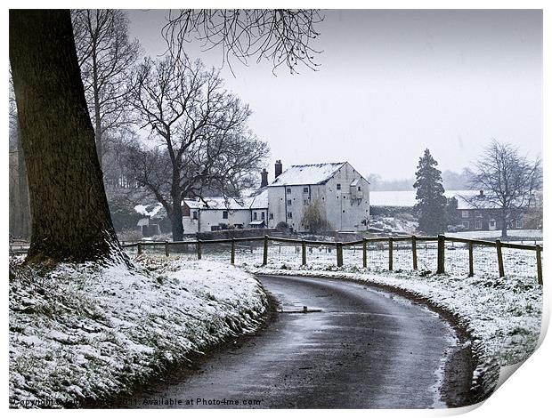 Snowfall at Bintree Mill North Norfolk Print by john hartley