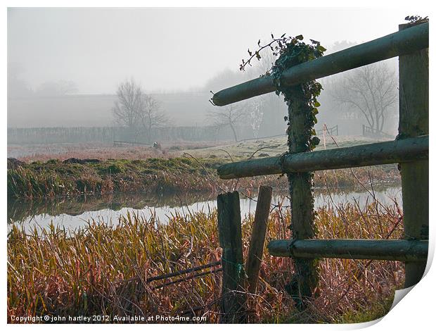 "Broken fence!" Misty River Wensum Norfolk Print by john hartley
