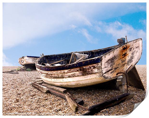 Abandoned Derelict longshore fishing boats Aldebur Print by john hartley
