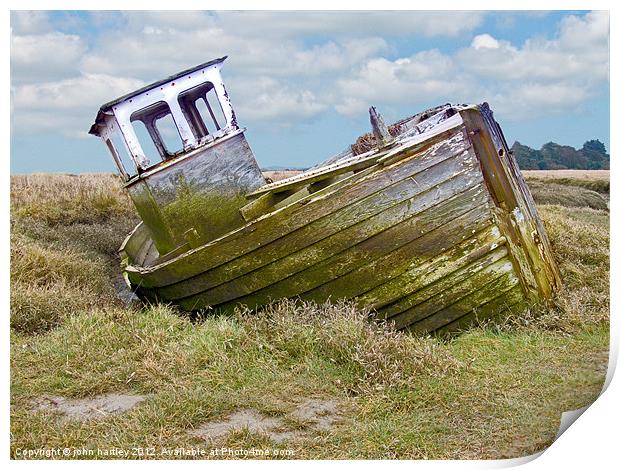  Old Derelict Abandoned Wooden Fishing Boat Thornh Print by john hartley