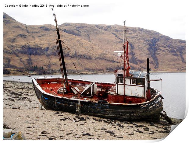 Old Beached Fishing Boat  Loch Linnhe Scotland Print by john hartley