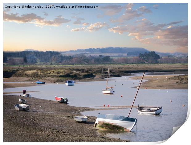 Sunset over an ebbing tide at Burnham Overy Staith Print by john hartley