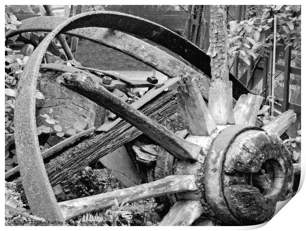 The Hub-Broken wooden cart wheel in Mono Print by john hartley