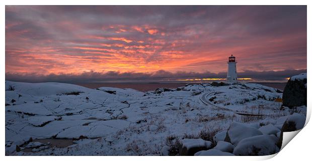Peggys point lighthouse winter sunset Print by Roxane Bay