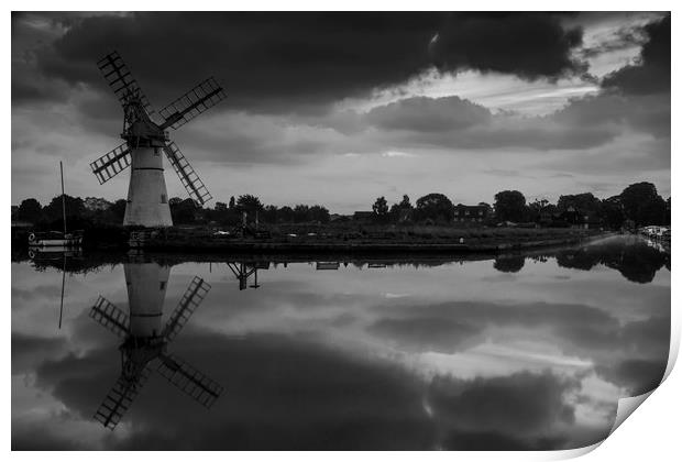 Thurne Windmill in mono Print by Mark Hawkes