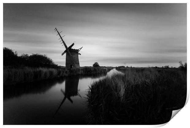 Brograve Windmill Mono Print by Mark Hawkes