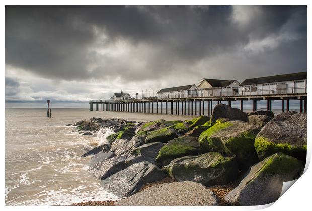 Southwold Pier storm clouds Print by Mark Hawkes