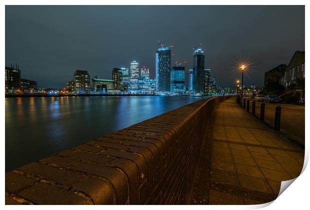 Isle of Dogs London at night Print by Mark Hawkes