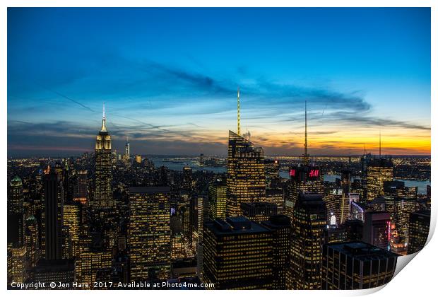 New York Sunset Print by Jon Hare