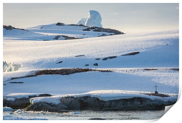 The cross at Petermann Island Print by Sebastien Greber