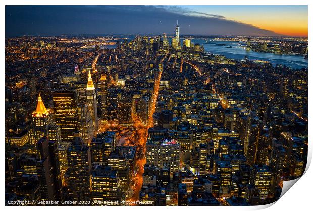 Views over Manhattan from the Empire State Building  Print by Sebastien Greber