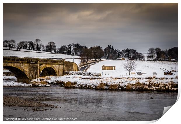Burnsall in the snow Print by kevin cook