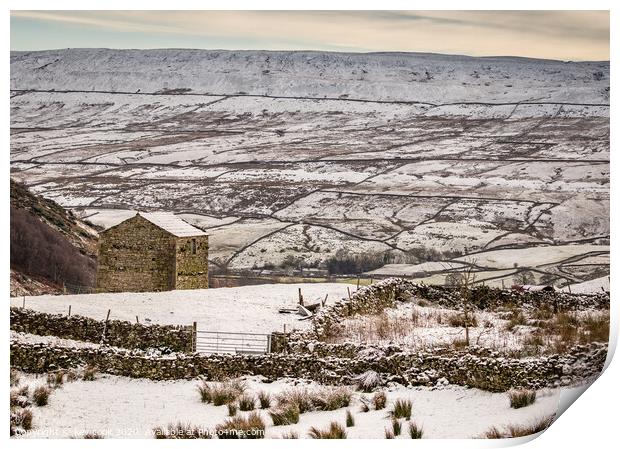 Barn in the snow Print by kevin cook