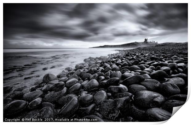 Dunstanburgh Boulders Black and White Print by Phil Buckle