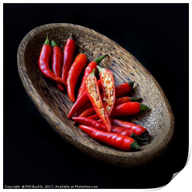 Red Chillies in Bowl Print by Phil Buckle