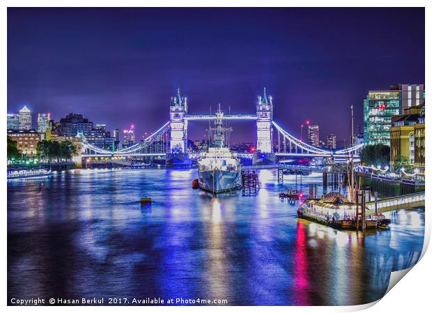 Tower Bridge illuminated Print by Hasan Berkul