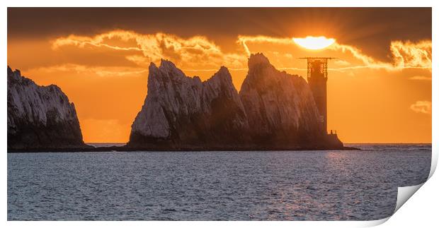 Setting sun over the lighthouse Print by Alf Damp