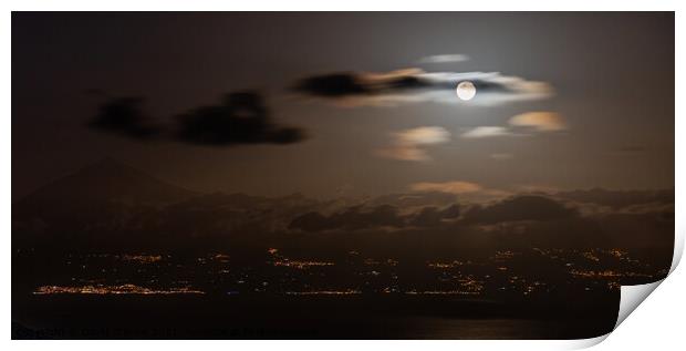 Moon rising over Tenerife Print by David O'Brien
