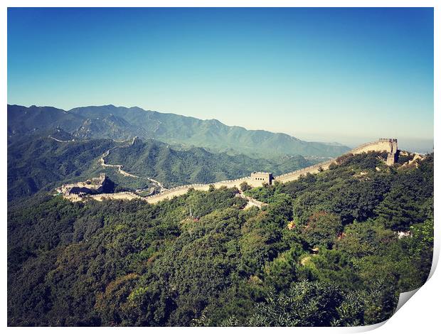 Overlooking the Great Wall of China Print by Cecilia Zheng