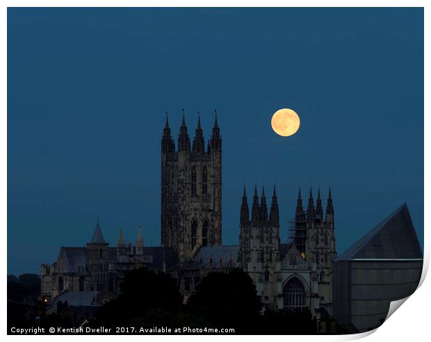 Strawberry Moon over Canterbury Cathedral Print by Kentish Dweller
