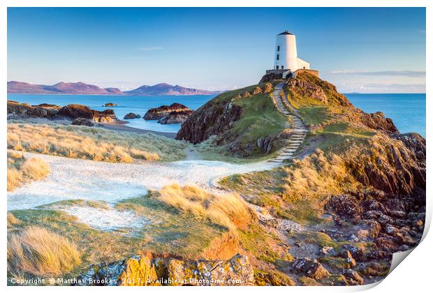 Llanddwyn Lighthouse Print by Matthew Brookes