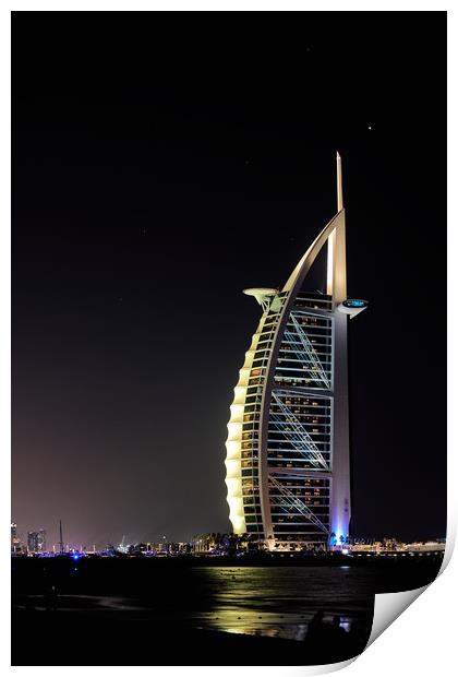 Burj Al Arab at Night Print by Richard Zalan
