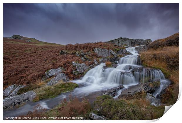 Welsh Waterfall under a moody sky Print by Sorcha Lewis